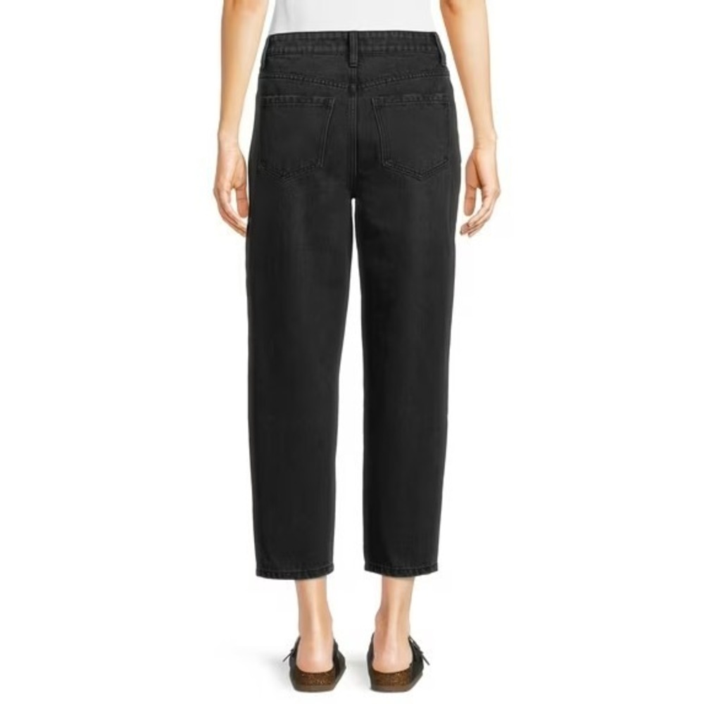 TIME AND TRU High Rise Cropped Barrel Jeans Size 10 Black Wash Stretch Denim NWT
